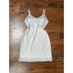 Vintage Below Knee Dress Slip White Floral Lace Trim Rosette Large Perfectform